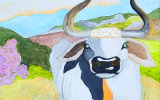 Istrian white bull "boskarin", 3.rd prize at Extempore in Hrastovlje, 60x50 cm2, acrylics on canvas