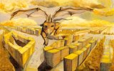 Dragon flying in the light, acrylics on canvas 80cmx60cm