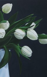 Tulips in old enamel jug