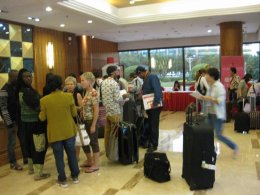 More arrivals in the Foyer.