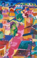 'Ledra Street at Night, from the Shacola Tower, Nicosia.'<br>
Oil on board, 2006<br>
61cm x 104cm