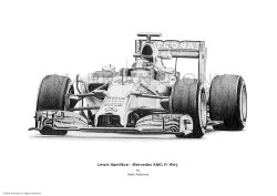Lewis Hamilton - Mercedes AMG F1 W05 Mercedes AMG F1 W05 car driven by Lewis Hamilton open edition print taken from the original pencil drawing