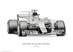 Lewis Hamilton - Mercedes AMG F1 W08 Power+ Mercedes AMG F1 W08 Power+ driven by Lewis Hamilton open edition print taken from the original pencil drawing