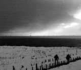 Walking in a blizzard.