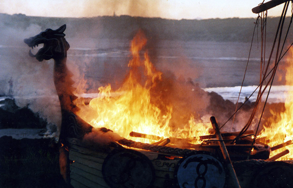 Burning replica Viking boat, Port Erroll