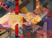 Abstract collage and watercolour