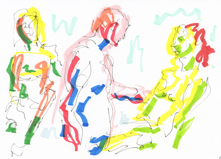 Life Study - Corinne, Jane and John - Marker pen