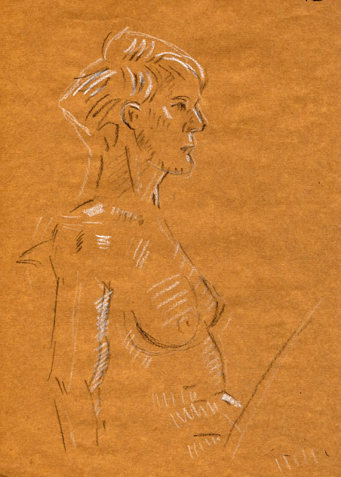 Life study - Virginie - Carbon pencil and chalk