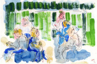 Street scene - Lunchtime in the city - watercolour