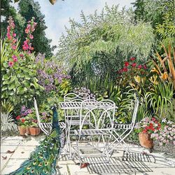 Peacock by the table