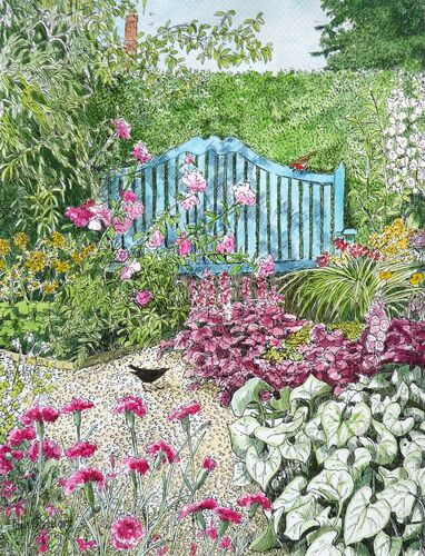 The blue bench and blackbird