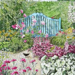 The blue bench and blackbird