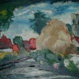 weybourne village. oil on board 9x26cm