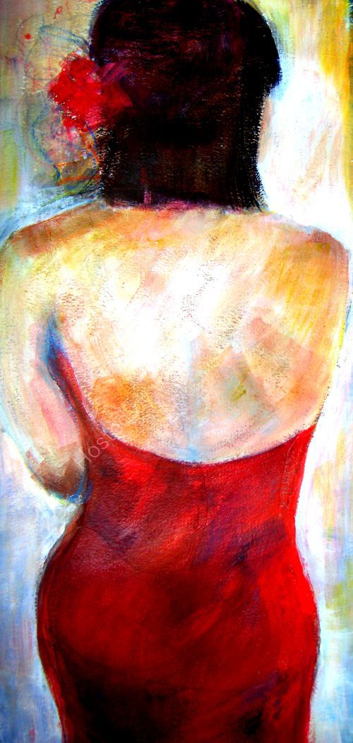 Cropped figure in red dress