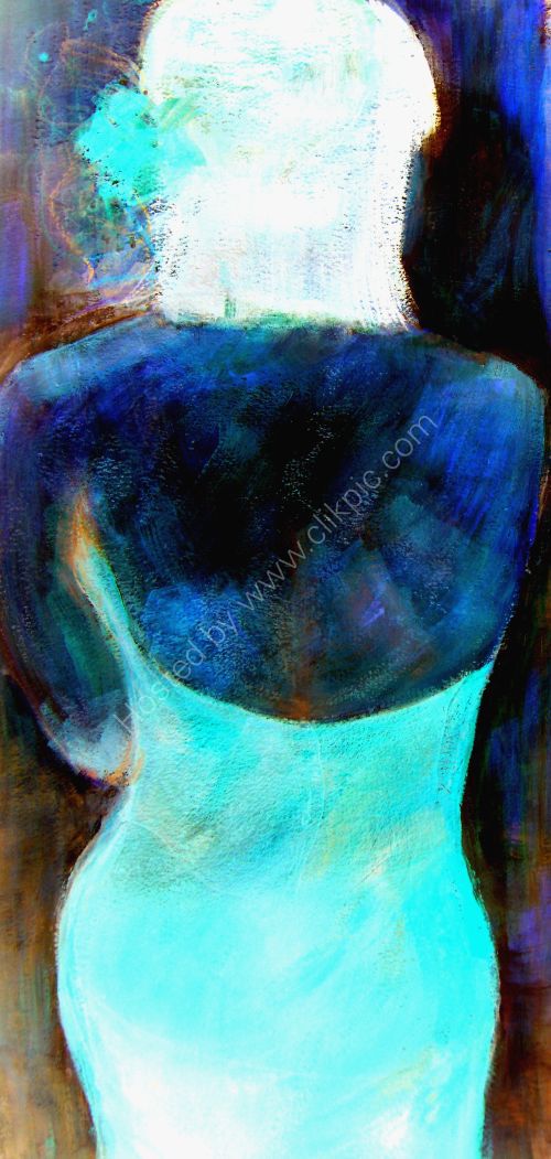 Girl,Cropped back view, blue