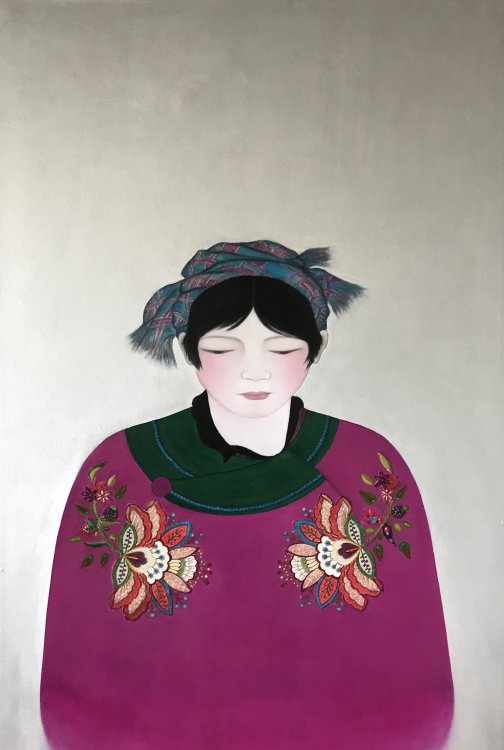 China girl with silver background..