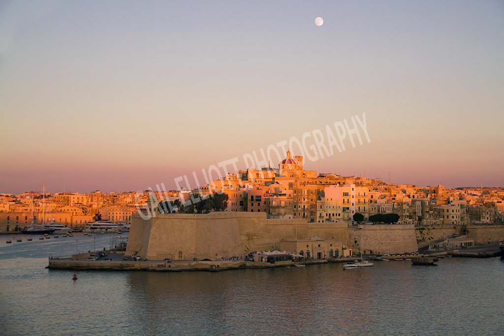 Sunset over Grand Harbour, Valletta.