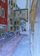 Bruneck Altstadt strasse (with cyclist) 28cm x 20cm