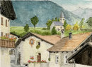 Burgeis street and church 20x28