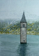 Graun church tower, Reschensee 20 cm x 28 cm