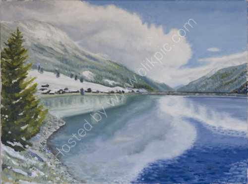 First snow at Vernagt Stausee Oil on canvas 50cm x 40cm