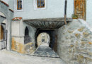 Snow in Tschars village centre 28 cm x 20 cm