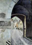 Glurns Tower with road 20cm x 28cm