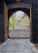 Glurns Tower without a vehicular road 28cm x 20cm