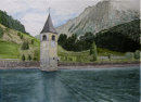 Graun church tower from the See 26cm x 36cm