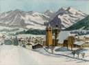 Kitzbuhel in snow 26x36cms