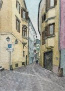 Brixen street with nun 28x20cms