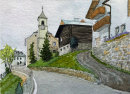Farm and church at Matsch, Sud Tirol 20x28