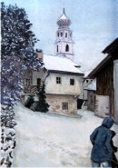 Snow clearing in Tschars 28x20cms