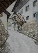 Tschars Grossgasse with a dusting of snow 28cm x 20cm