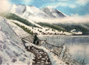 Vernagt Stausee in snow with dam 32x44cms