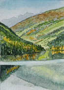 Zoggle Stausee from the dam 28x20cms