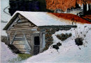 Hut in snow St Gertraud 28cm x 20cm