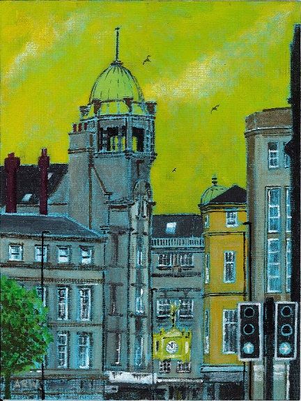 Northern Goldsmiths, Clayton Street -acrylic on board by Allan White