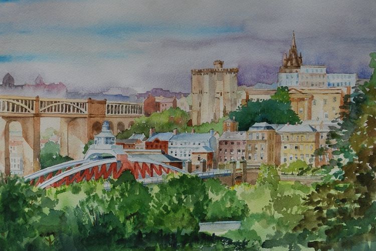 Newcastle from Gateshead -watercolour