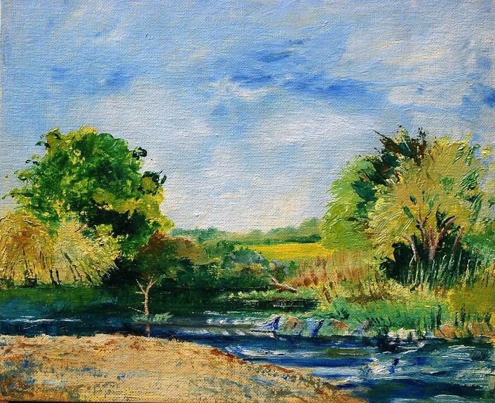 The Wear near Low Burn Hall, 12"x10" oil by Willie Drea
