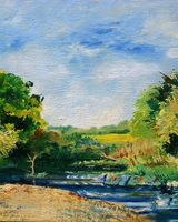 The Wear near Low Burn Hall, 12"x10" oil by Willie Drea