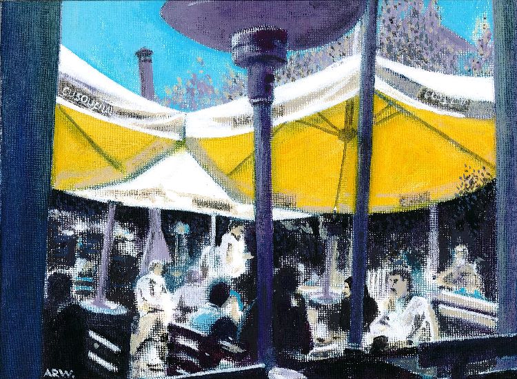 81 -Awnings in Cuzco by Allan White, -acrylic on board