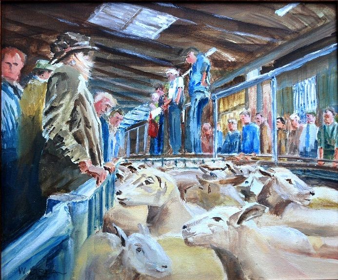 Mart (sheep sales)-oil painting by Willie Drea