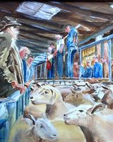 25 Mart (sheep sales)-oil painting by Willie Drea