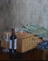 Still Life with Wine, oil on canvas by Willie Drea