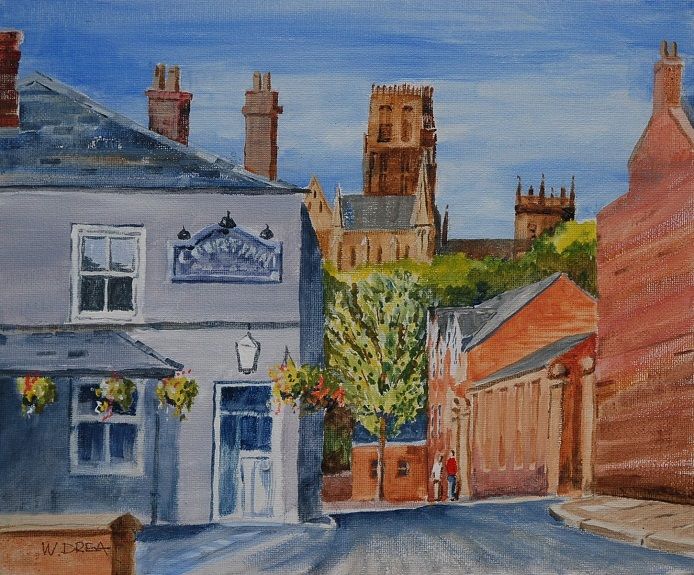 23 Court Lane, Durham, oil on board by Willie Drea