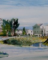 River at Higashiyama, Japan, watercolour by Willie Drea