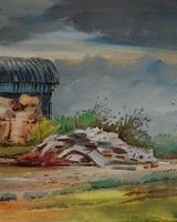Midden (Broomhill Fm), oil on board by Willie Dtrea
