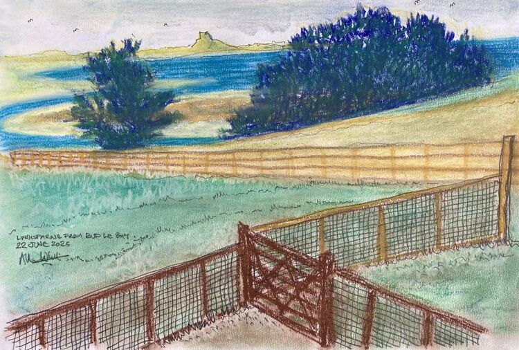 Allan White ' Lindisfarne from Budle Bay- '