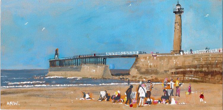 Whitley Bay West Pier, acrylic by Allan White